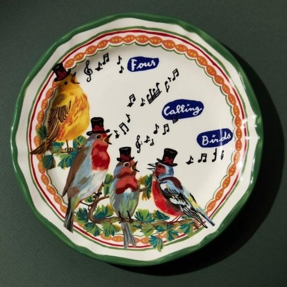 Anthropologie Nathalie Lete Twelve Days of Christmas Plate 4 Calling Birds NEW